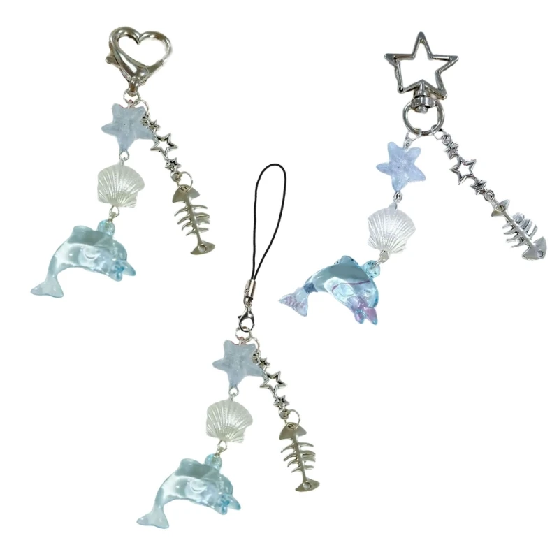 S1Y1 Stylish Dolphin and Seashells Phone Charm Unique Dolphin Shell Mobile Charm Keychain for Daily Use and Special Occasions