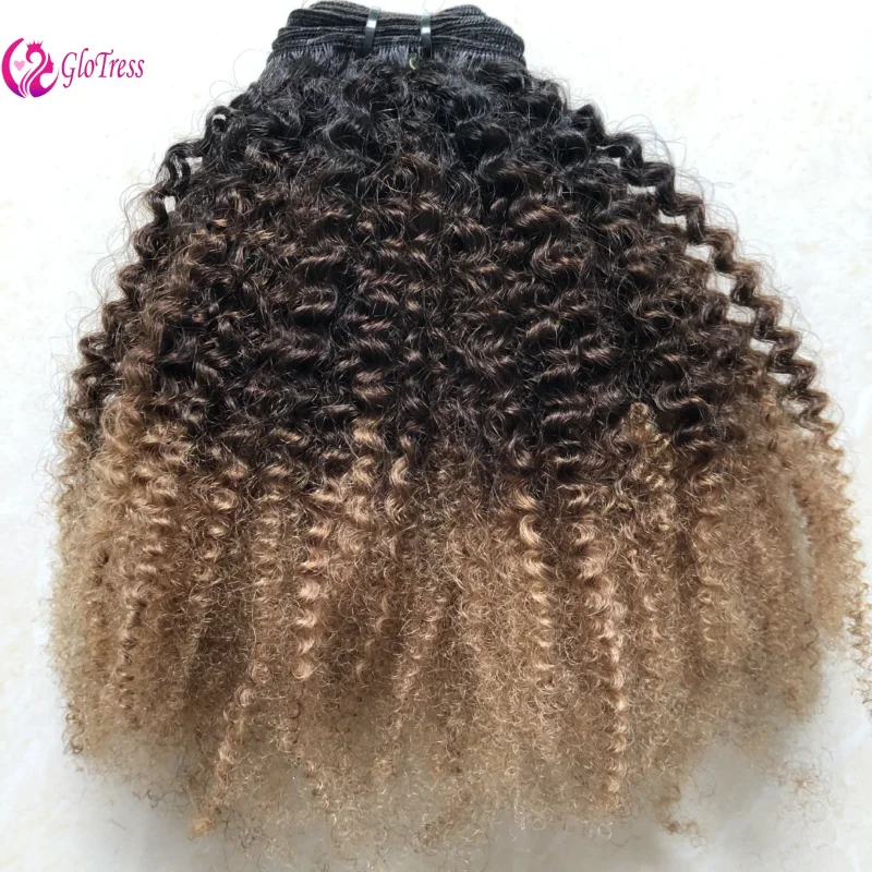 

12A Ombre афро странные вьющиеся пучки человеческих волос 10-20 дюймов 100 г/шт. бразильские девственные волосы с двойным утком для наращивания волос цвет T1B/4/27