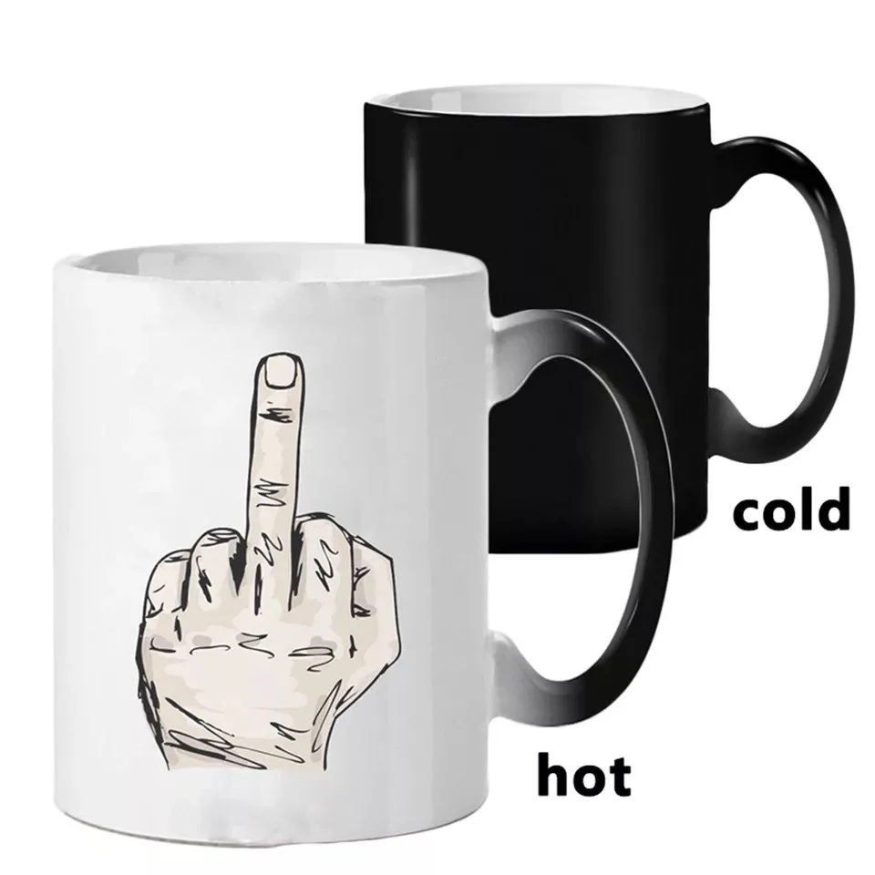 330ml 11oz hot heat color changing ceramic middle finger mug cup