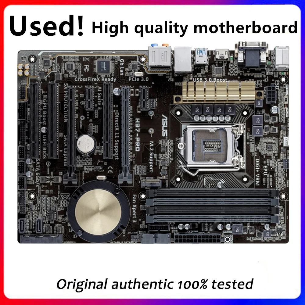 

For Asus H97-PRO Desktop Motherboard H97 LGA 1150 For Core i7 i5 i3 SATA3 USB3.0 Original Used Mainboard