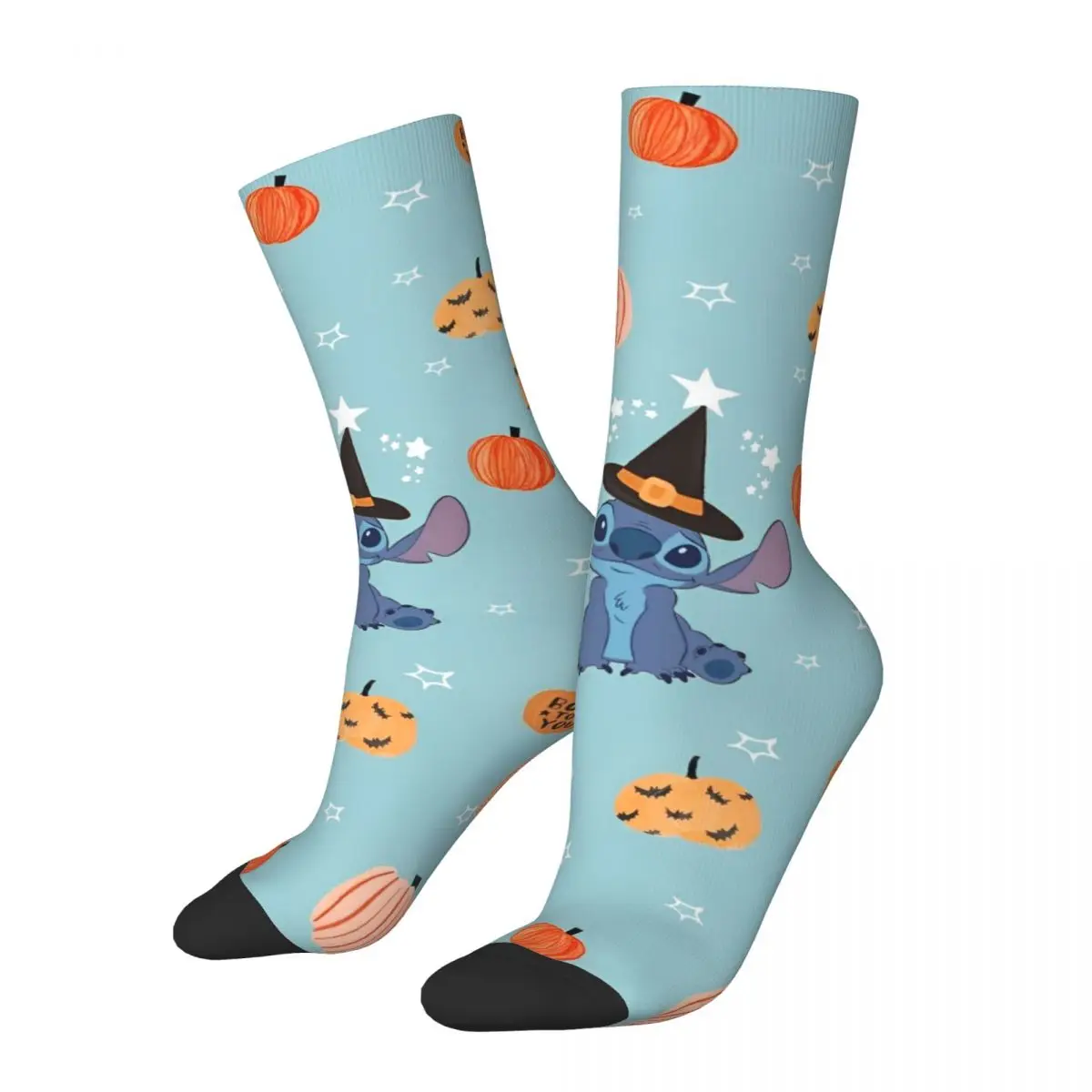 Autumn Winter Casual Men's Women's Lilo & Stitch Cartoon Halloween Pumpkin Socks Breathable Crew Socks