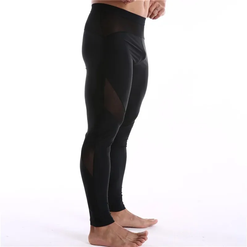 Men Summer Mesh Panel Workout Pants High Stretch Tight Quick Dry Breathable Cycling Running Fitness Sports Leggings Sweatpants