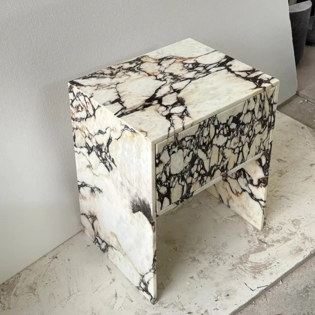 

Factory Direct Calacatta Viola Nightstand with One Drawer Durable Marble Bedroom Bedside Table