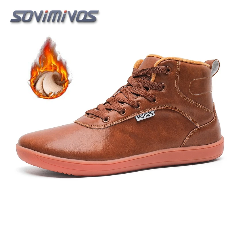 

Winter Warm Wide Toe Barefoot Men Leathers Boots Unisex Women Shoes Waterproof Breathable Zero Drop Outdoor Work Running