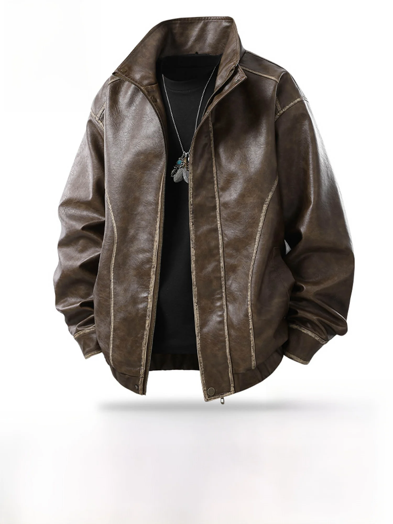 

Куртка мужская демисезонная из искусственной кожи в американском ретро-стиле с воротником-стойкой, на молнии, повседневная, от Jeanswest