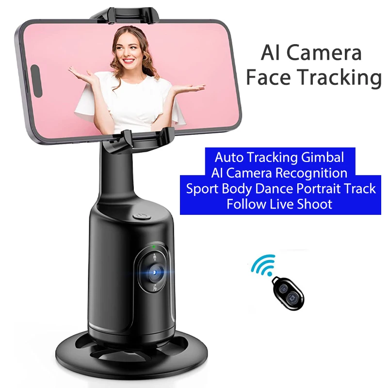 P01 Auto Tracking Shooting Gimbal AI Camera Recognition Body Face Track 360 Rotation intelligent Follow Live Shoot Phone Stand