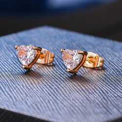 ZHOUYANG Love Heart Stud Earrings For Women Korean Style Zircon Rose Gold Gold Color Stud Ear Ring Accessories Jewelry Gift E342