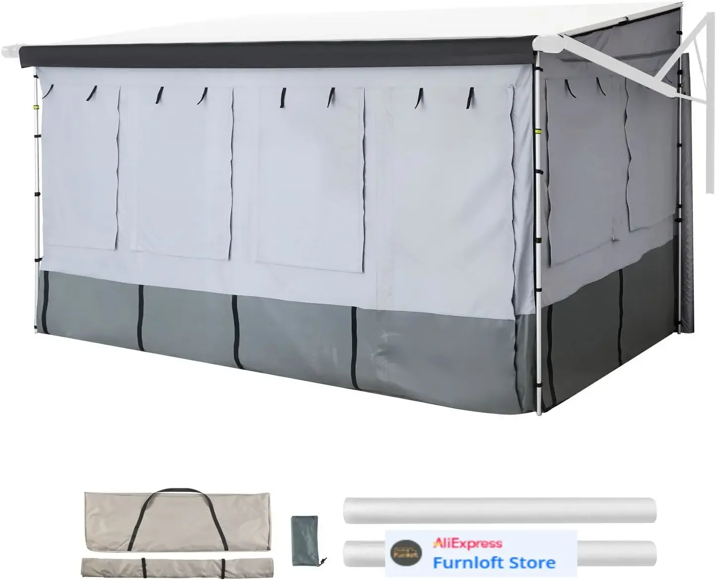 RV Awning Sun Shade Room - Compatible with 16-17 ft Awnings, RV Awning Sun Shading Room with Door & Ventilated Mesh Windows