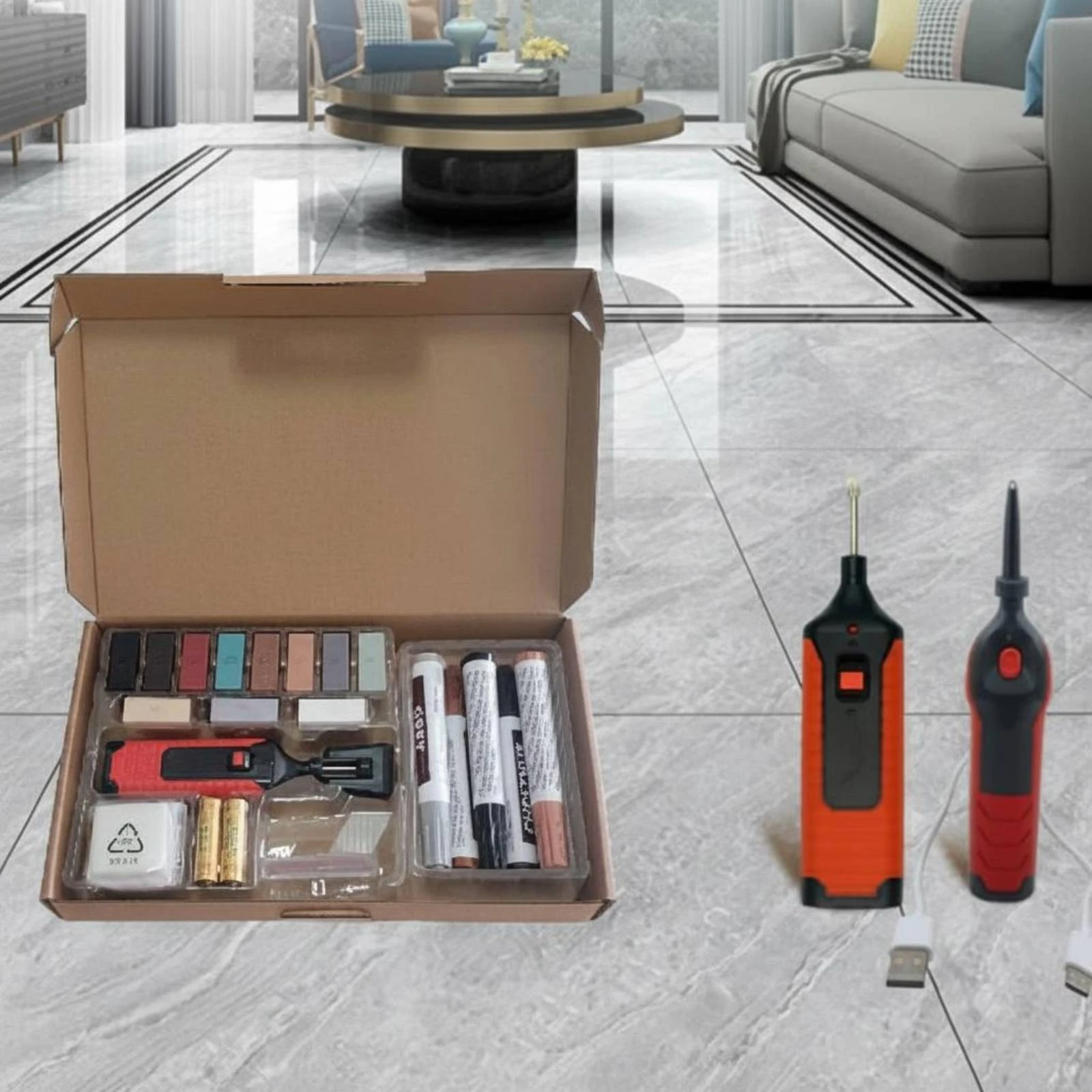 Tile and Floor Repair Kit Storage Box Tile Repair Kit Rechargeable Heating Pen Color Matching Household Care Easy to Use