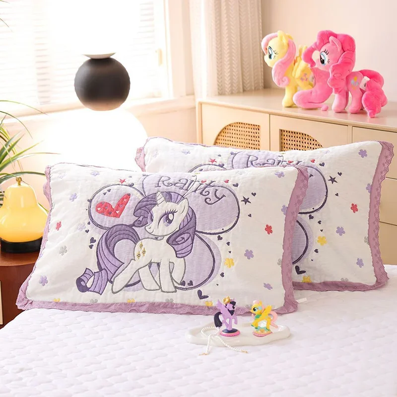 Miniso My Little Pony Pillow Towel Cute Anime Lace Cotton Gauze Puff Soft Cotton Anti Oil Thickening Cartoon Pillow Towel Gifts