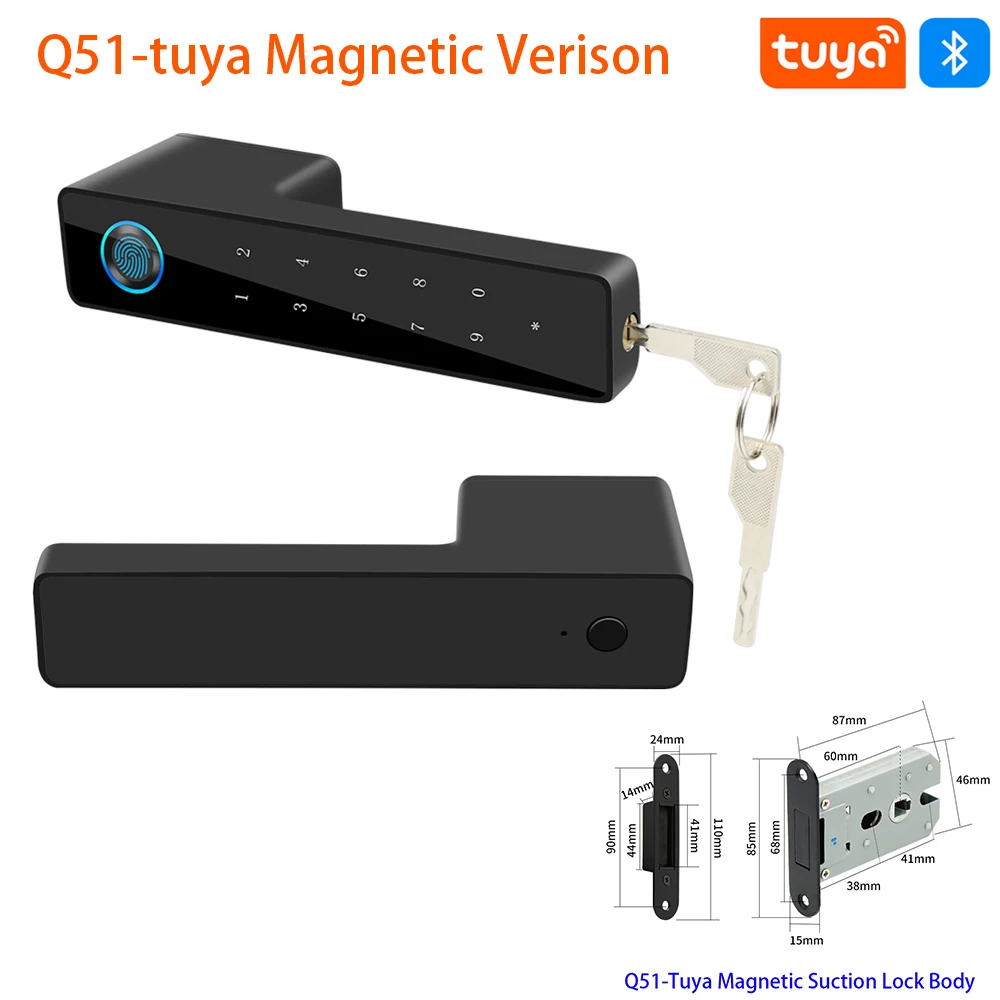 

Умный дверной замок Q51 Euro Handle с отпечатком пальца, скрытым отверстием для ключа, управлением через приложение Tuya, магнитный, минималистичный, экологичный, бесшумный