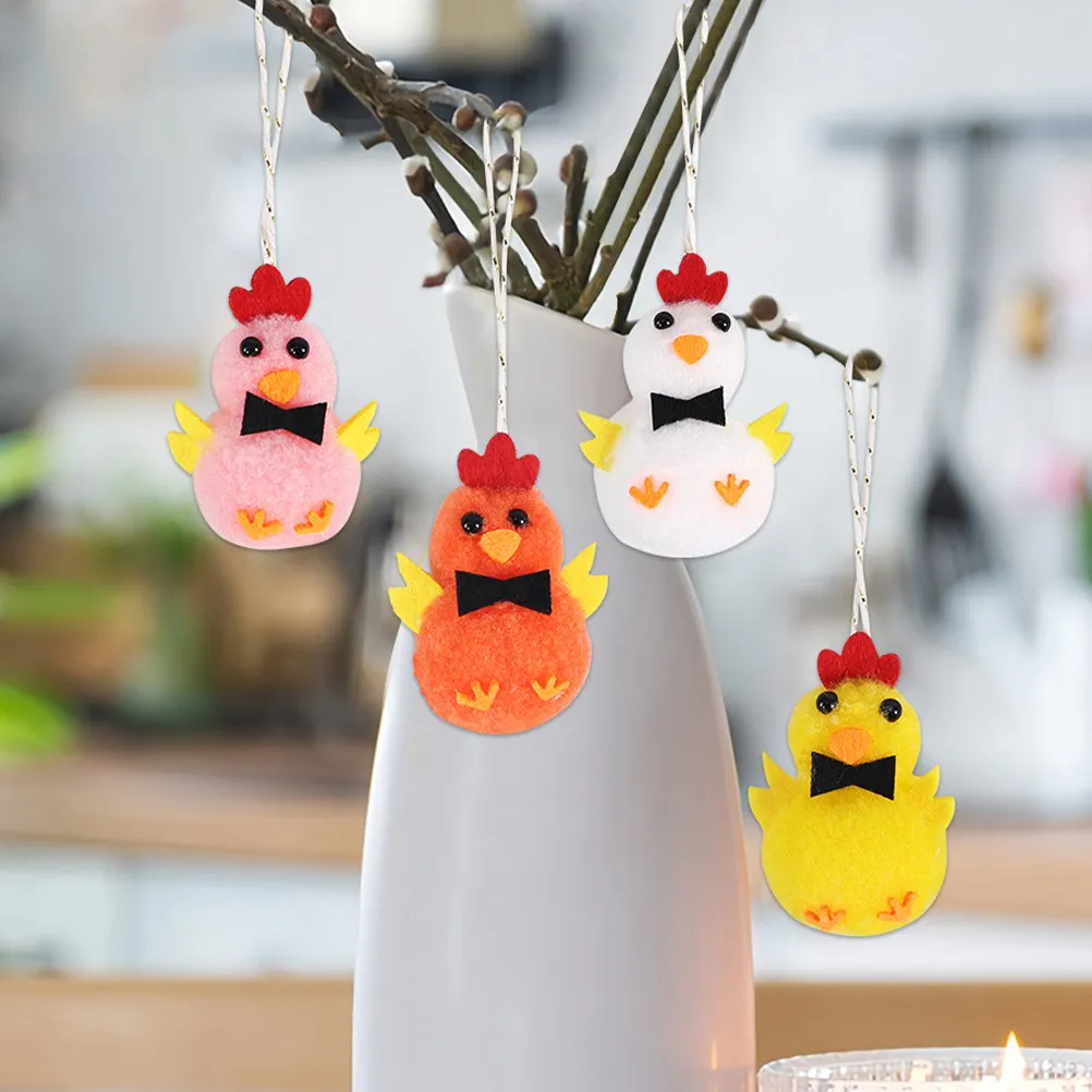 5Pcs Easter Chicken Tree Hanging Decorations Soft Cartoon Rooster Ornaments for Home Party Spring Holiday Hanging Decor