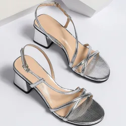 Female Sandal Clear Heels Spring Shoes Round Toe Large Size Girls Comfort Big Low Lace Up Fashion High Beige Rubber Back Strap L