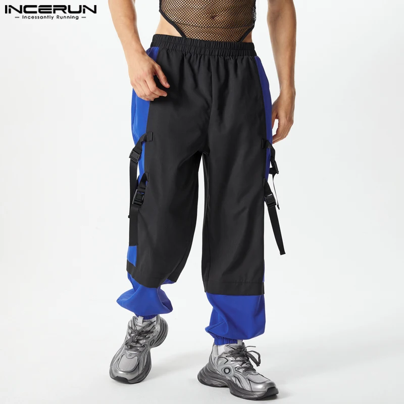 INCERUN 2024 American Style Trousers Stylish New Men Deconstruction Splicing Contrast Color Pantalons Male City Walk Long Pants