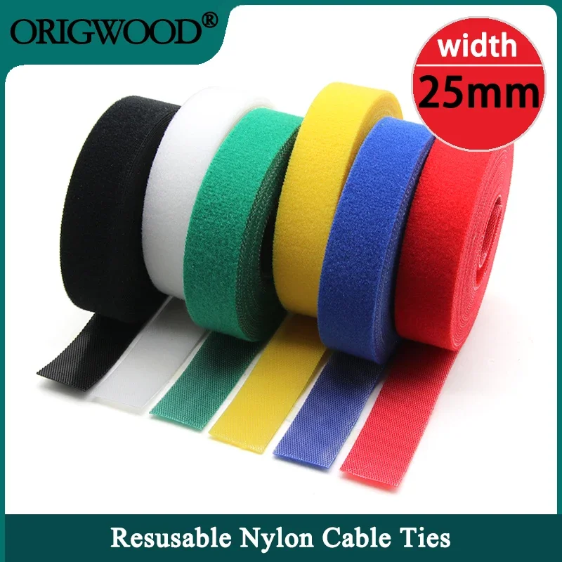 5m/roll Cable Ties Reusable Loop Bundle Self Adhesive Width 25mm Nylon Line Organizer Clip Wire Holder Management Fastening Tape