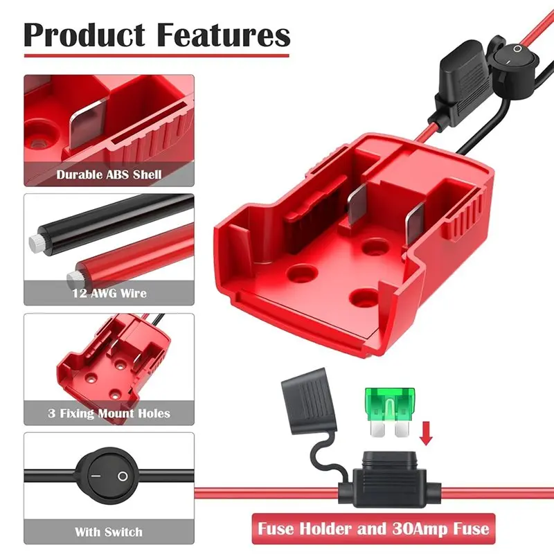 A99E-18V 2-Pack Adapter For M18 Battery With Switch And Fuse, Power Wheel Conversion Kit 12 AWG Wire