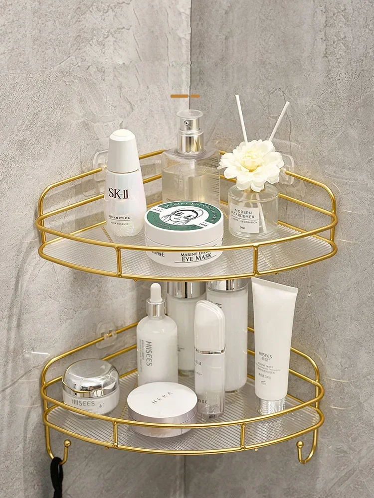 

Bathroom tripod storage rack corner storage rack golden iron acrylic shampoo and shower gel storage rack bathroom accessories