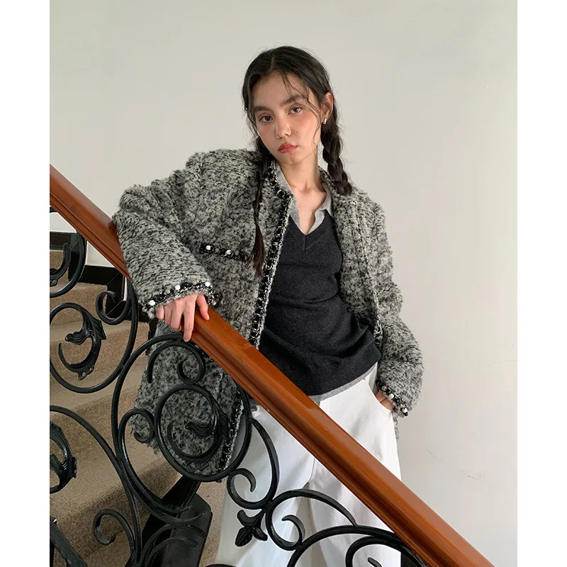 معطف سترة تويد شتوية للسيدات من BJTZ، سترة مبطنة من مزيج الصوف، ملابس خارجية دافئة للخريف #2