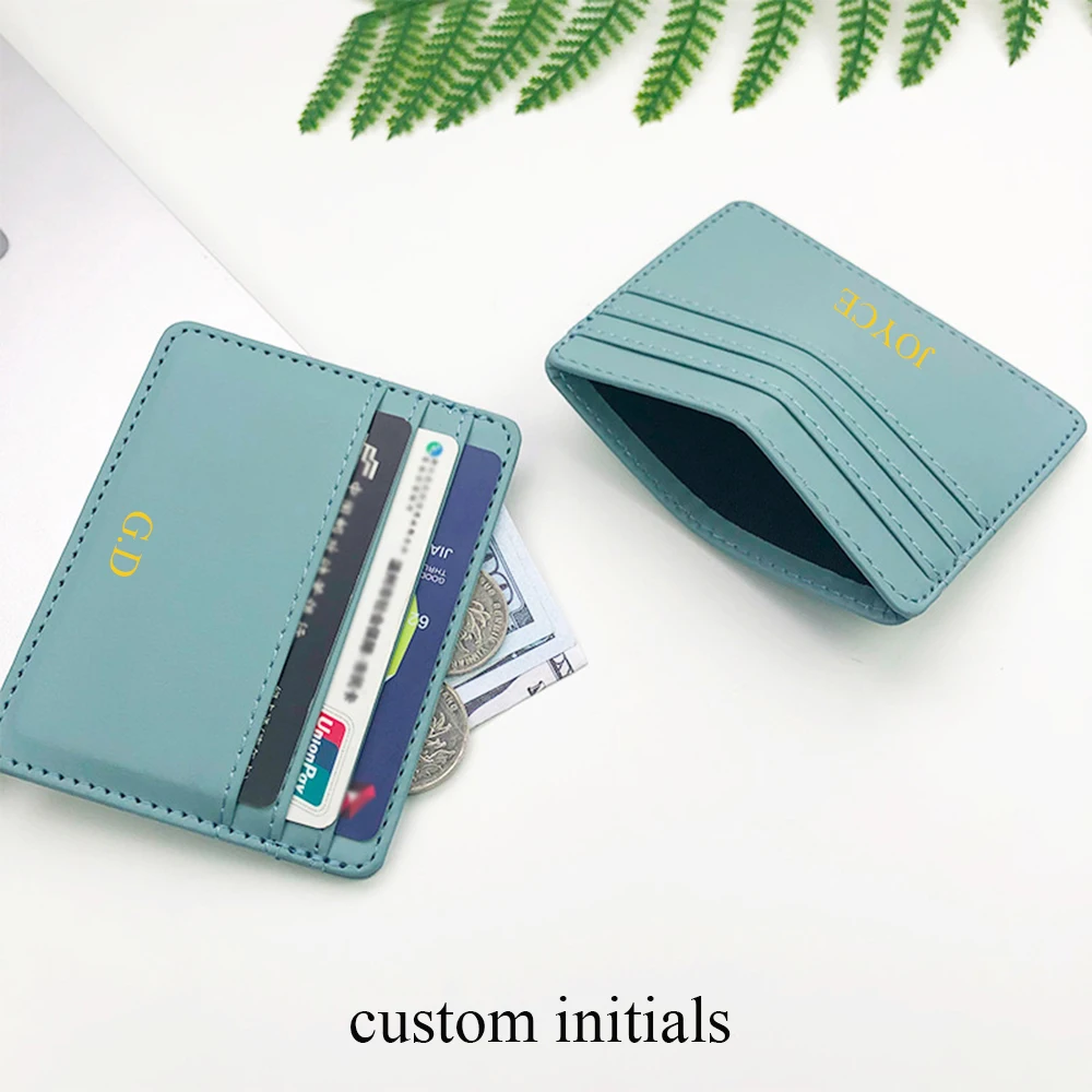 Classic Custom Letters Slim Wallet Personalize Initials Mini PU Leather Credit Card Holder Logo DIY Gift Women Men Cardholder