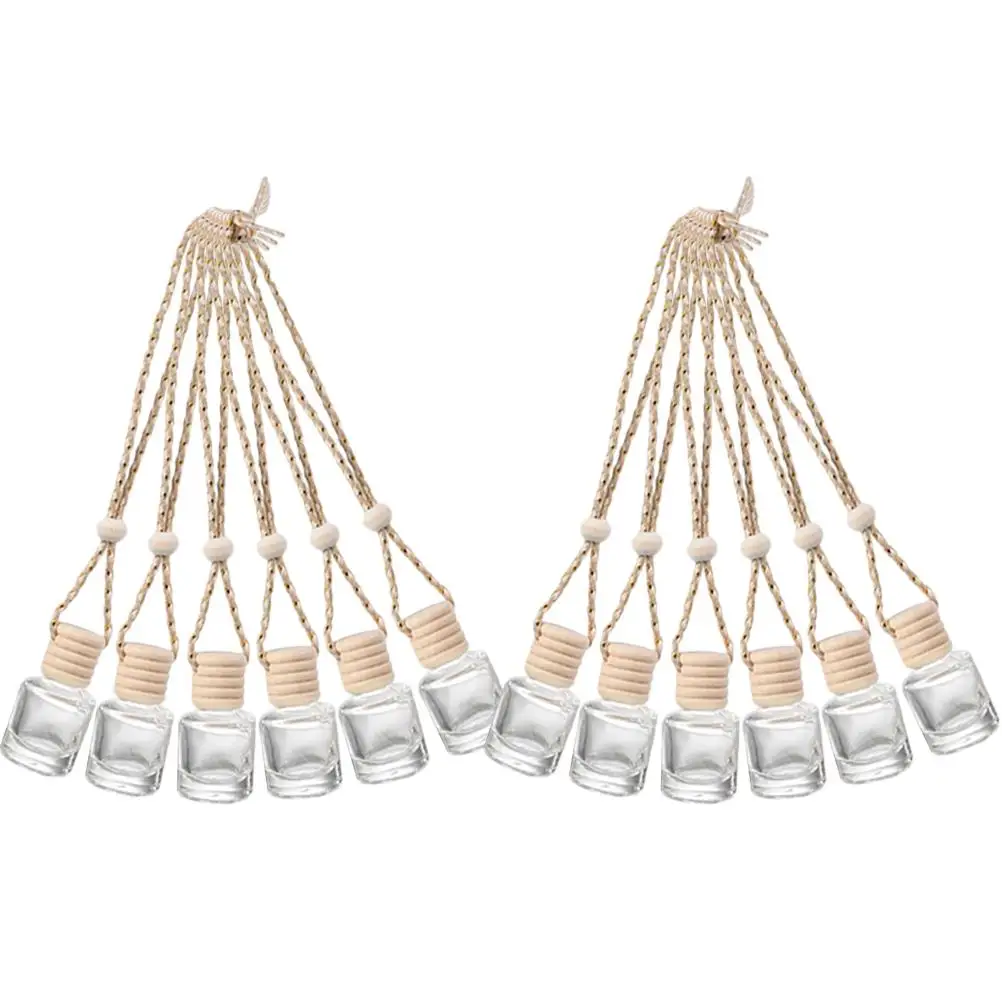 12개 유리 향수병 미니 DIY 나무 캡 아로마테라피 디퓨저 차량용 걸이형 에센셜 오일 여행용 소형 재사용 가능