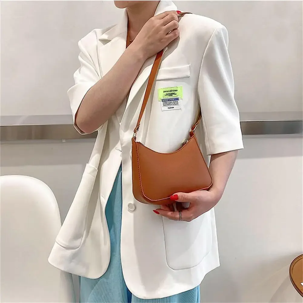 Womens Fashion Handbags Retro Solid Color PU Leather Shoulder Underarm Bag Casual Hobos Simple Design Handbags