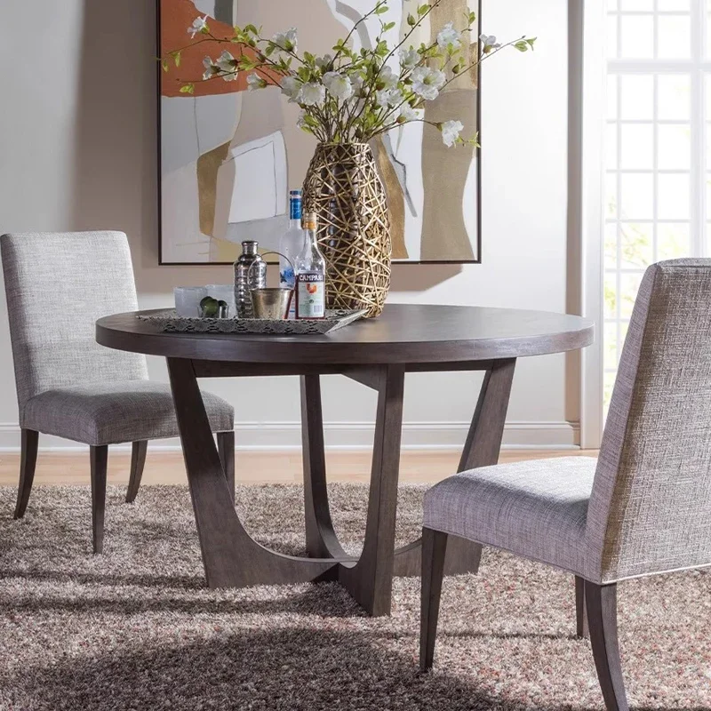 American solid wood dining table dining chair combination living room oak retro round dining table home six tables