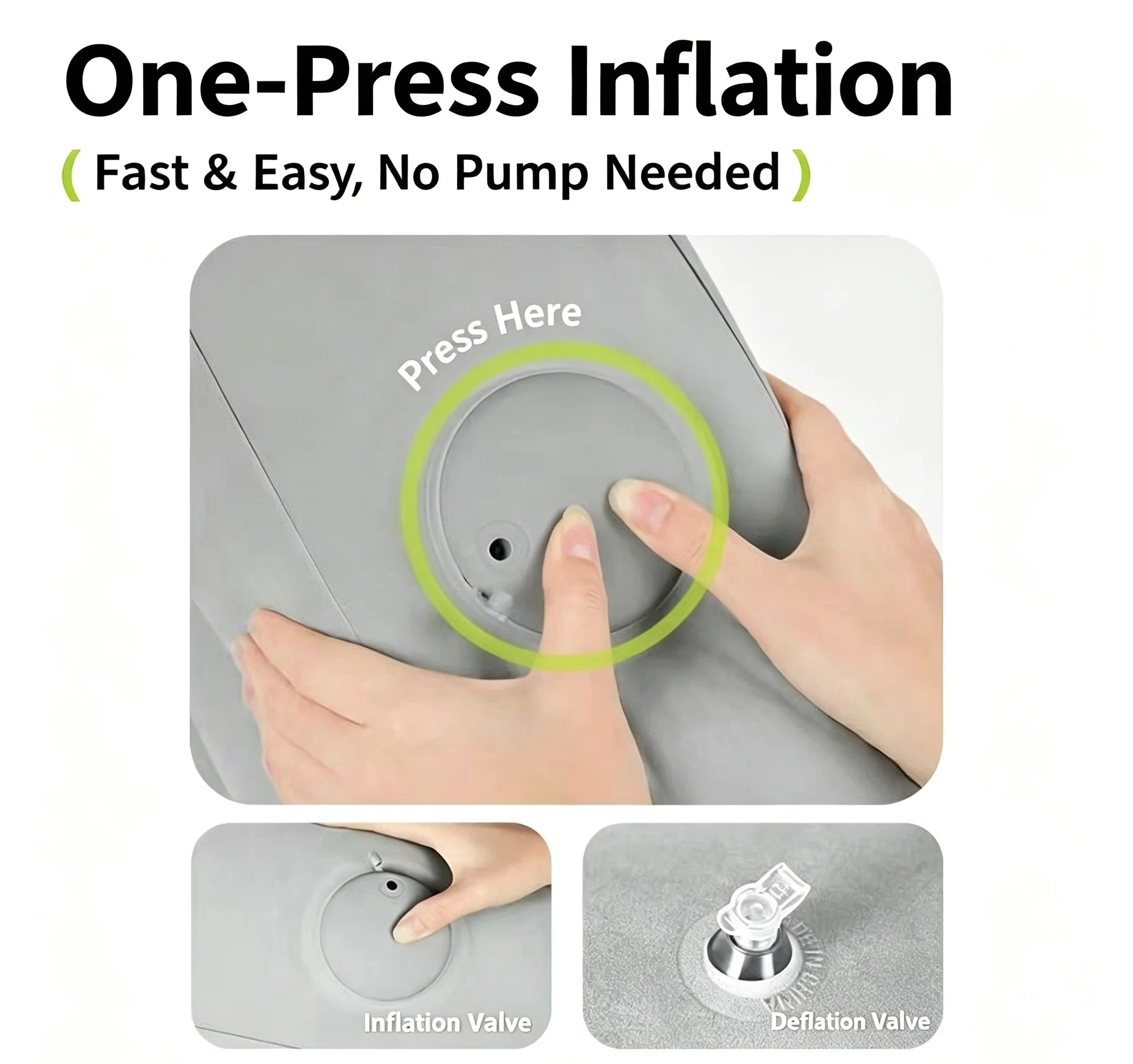 Press Inflatable Foot Rest Pillow, Portable Travel Flocked Cushion, Adjustable Height Leg Rest for Airplane Travel