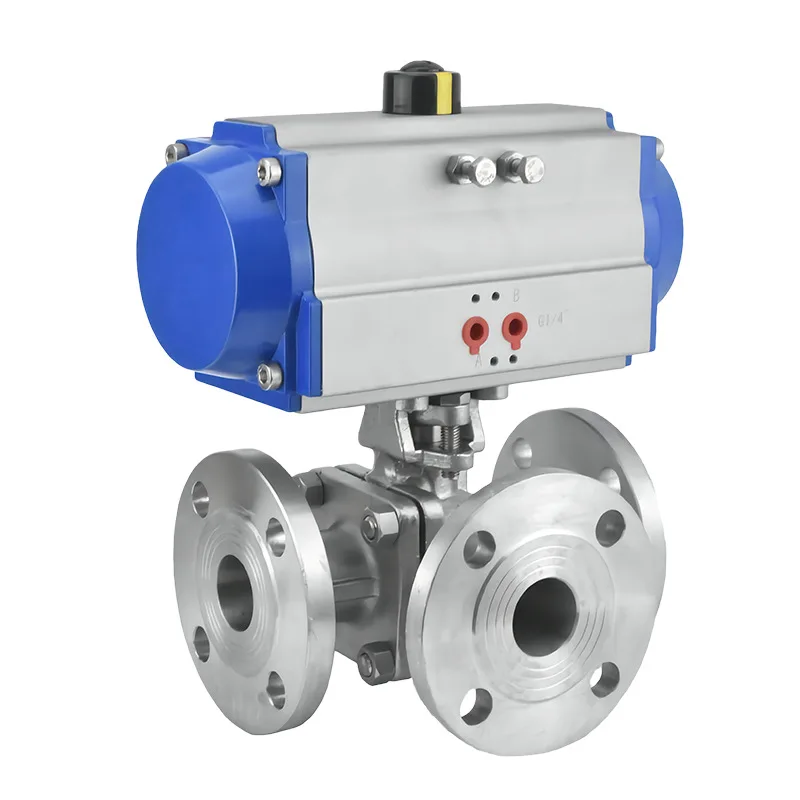 Food Grade Stainless Steel L/T Steering Diverter Valve Flanged Pneumatic Sanitary Three-Way Ball Valve