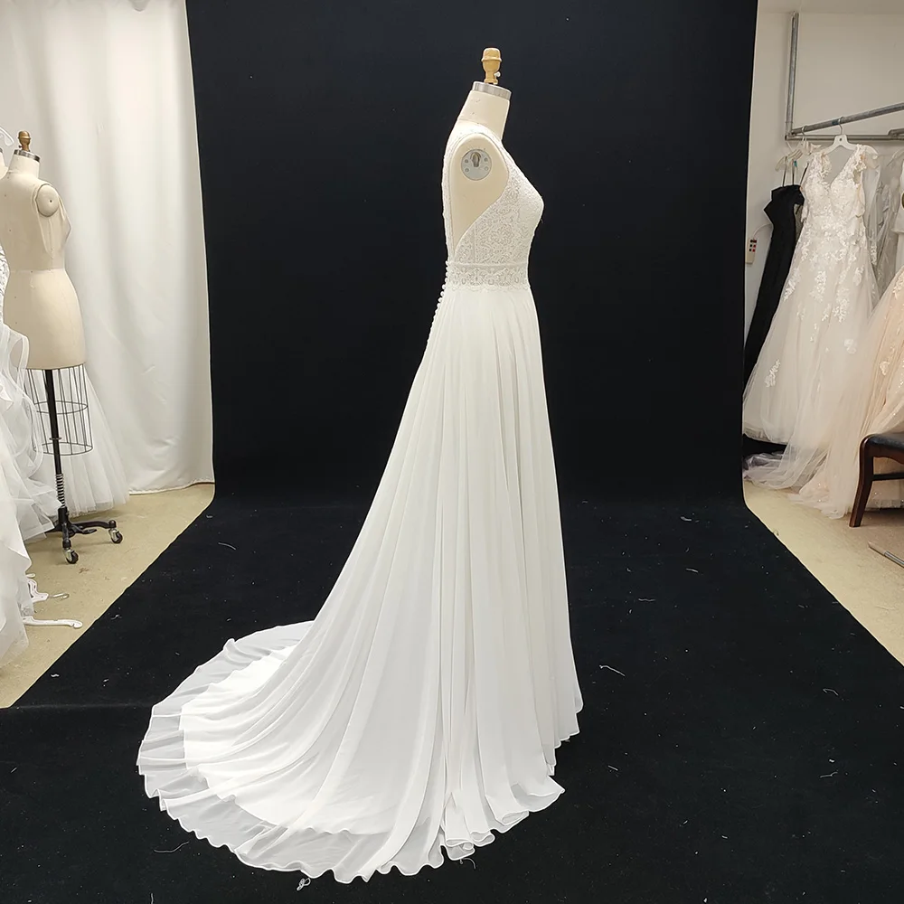 Brautkleider für die Braut 2025, elegant, ärmellos, V-Ausschnitt, Hofschleppe, rückenfrei, Spitze, Satin, Brautkleid, Vestidos Novias Boda