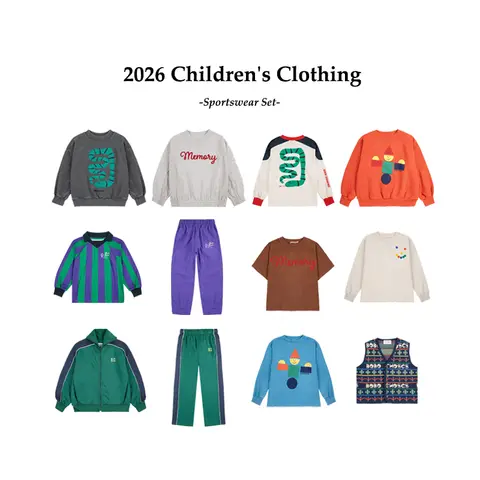 Boys and Girls Sports Set 2026 Spring Summer BC New Fashion Cartoon Printed Top Cotton Casual Boys' Sports Shirt Children's Wear