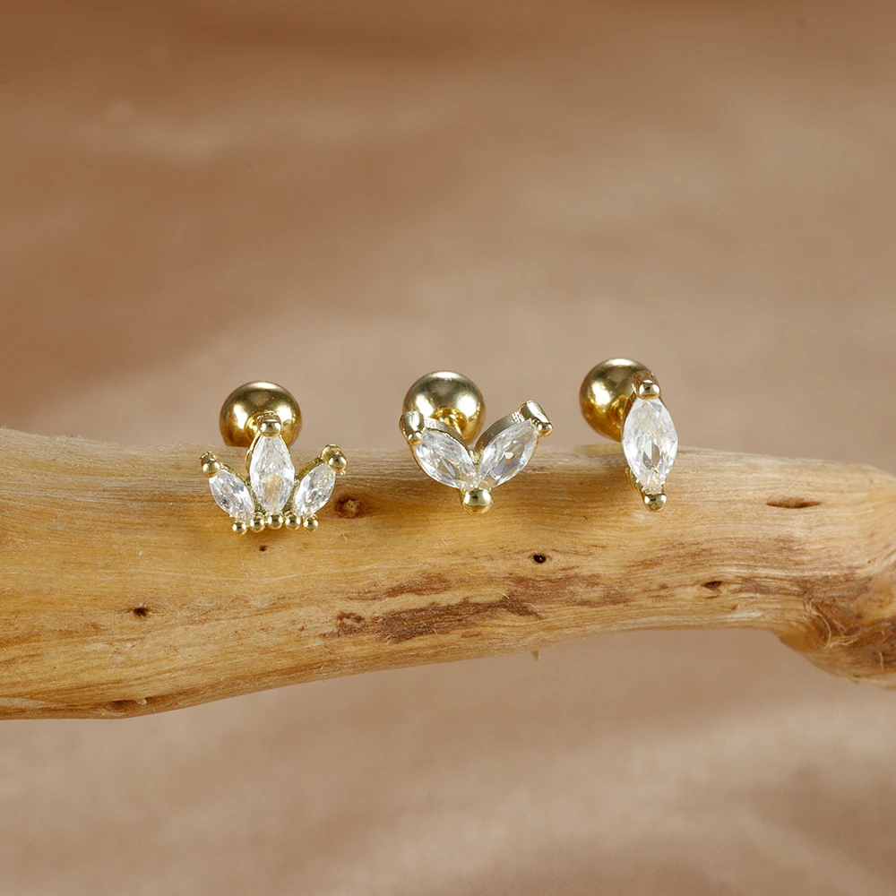 316 Stainless Steel Cartilage Piercing Earrings Set For Women Mini Zircon Crown Helix Tragus Stud Earring Fashion Jewelry 3pcs