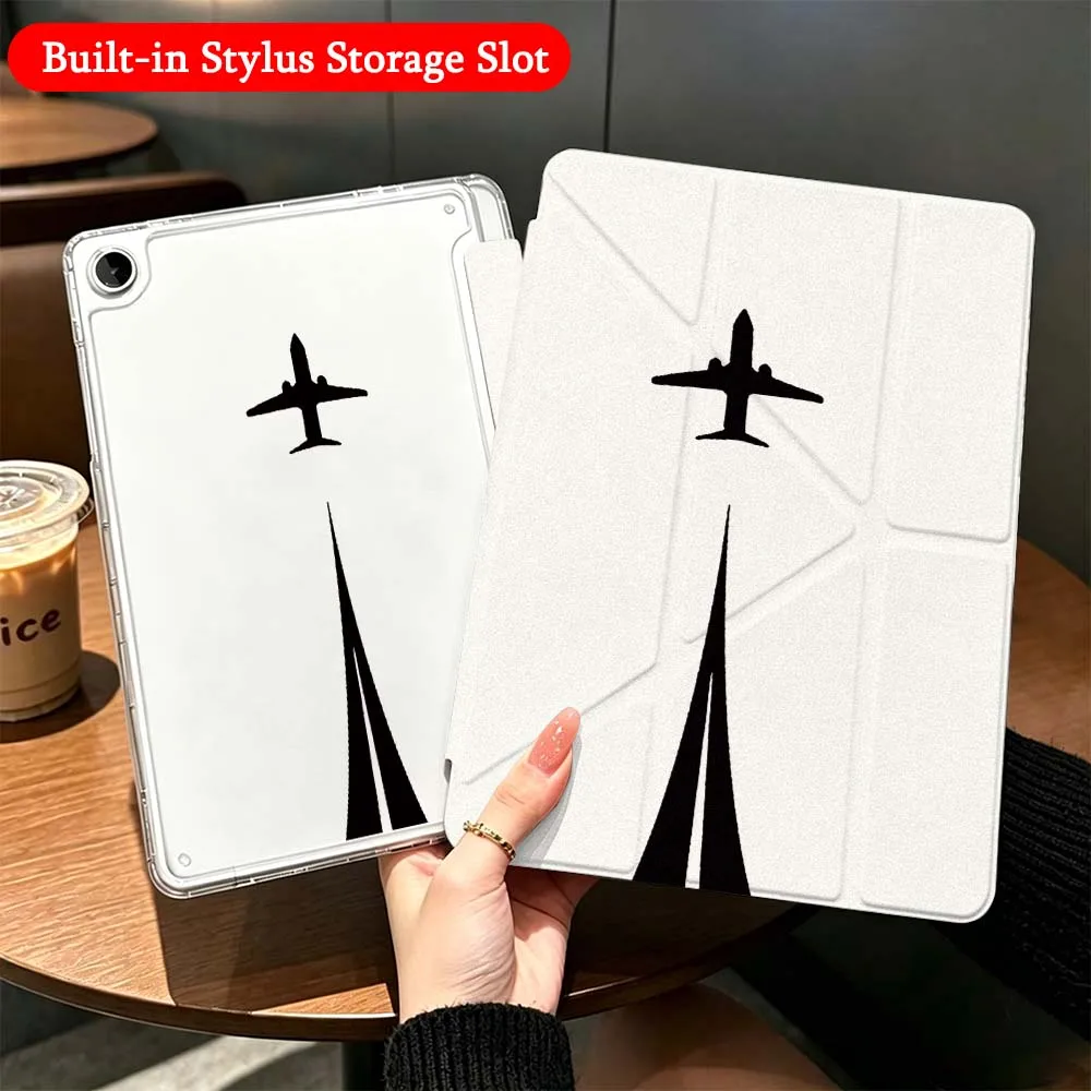 Follow Your Dreams Plane For Samsung Galaxy Tab A9 A8 A11 S6 S7 S8 S9 S10 FE Plus Lite Transparent Y-Shaped Folding Tablet Case