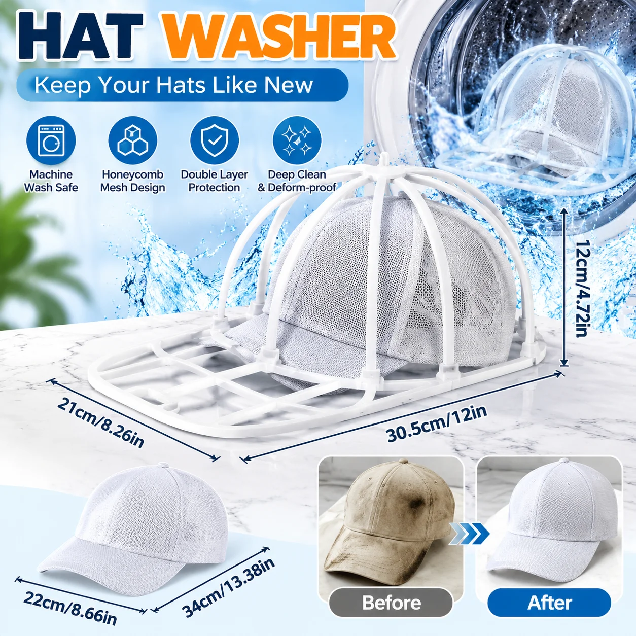 Baseball Cap Washing Cage For Washing Machine Hat Protector With Mesh Bag Hat Bags And Racks Sold Separately