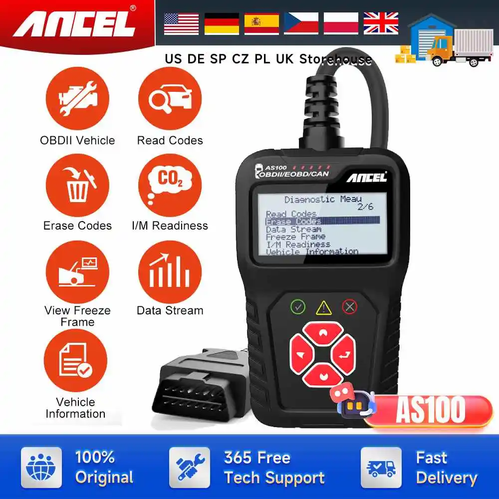 Ancel AS100 OBD 2 Automotive Scanner Multilingual Code Reader Car Diagnostic Tool Code Reader PK ELM327 For Citroen Renault BMW