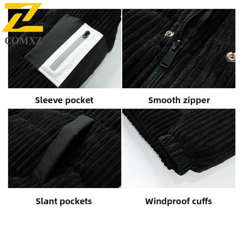 COMXZ Corduroy White Duck Down Thickened Windproof Warm Down Jacket Trend Stand Collar Lightweight High Street Fashion Garment