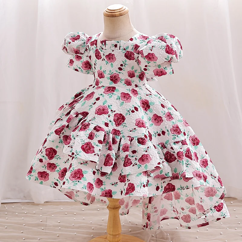 Children's floral handle skirt Floral puffed sleeve train Princess skirt mesh puffy fresh flower pattern everyday #M161