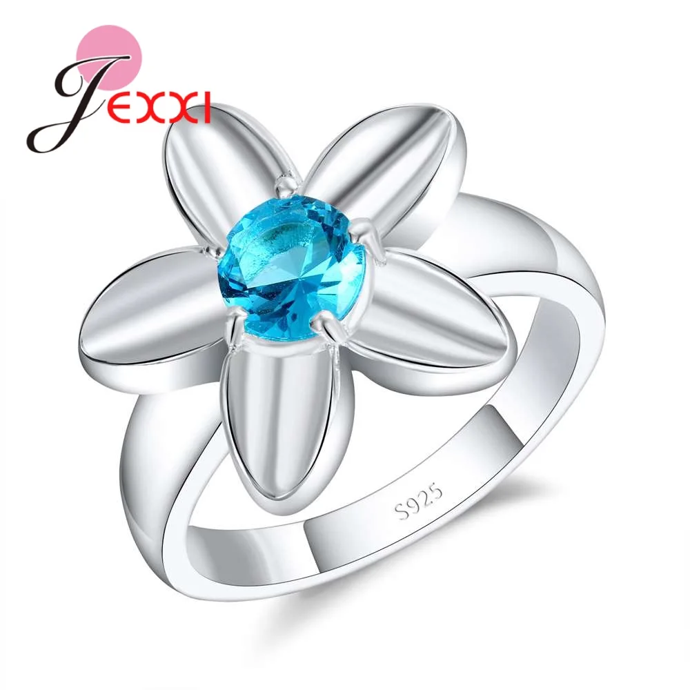 Shiny 925 Sterling Silver Flower Wedding Rings For Women Jewelry Bague Bijoux With One Lake Green Zircon Female Rings