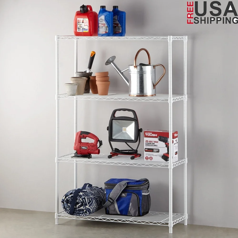 

4-Tier White Wire Shelving Unit 54H x 36W x 14D Adjustable Shelves Heavy Duty 1400lbs Capacity Home Commercial Use