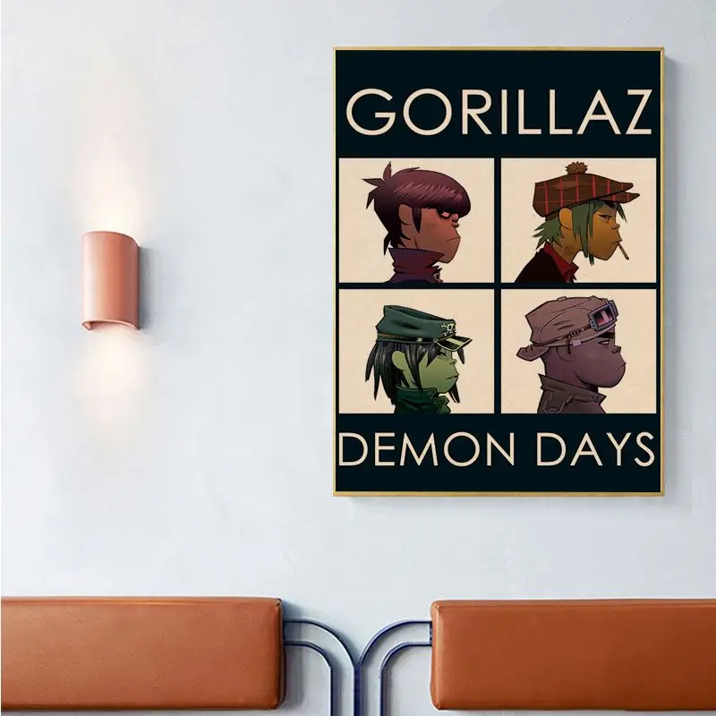 Gorillaz Hip Hop Kraft Paper Classic Vintage Posters Retro Kraft Paper Sticker DIY Room Bar Cafe Decor Art Wall Stickers