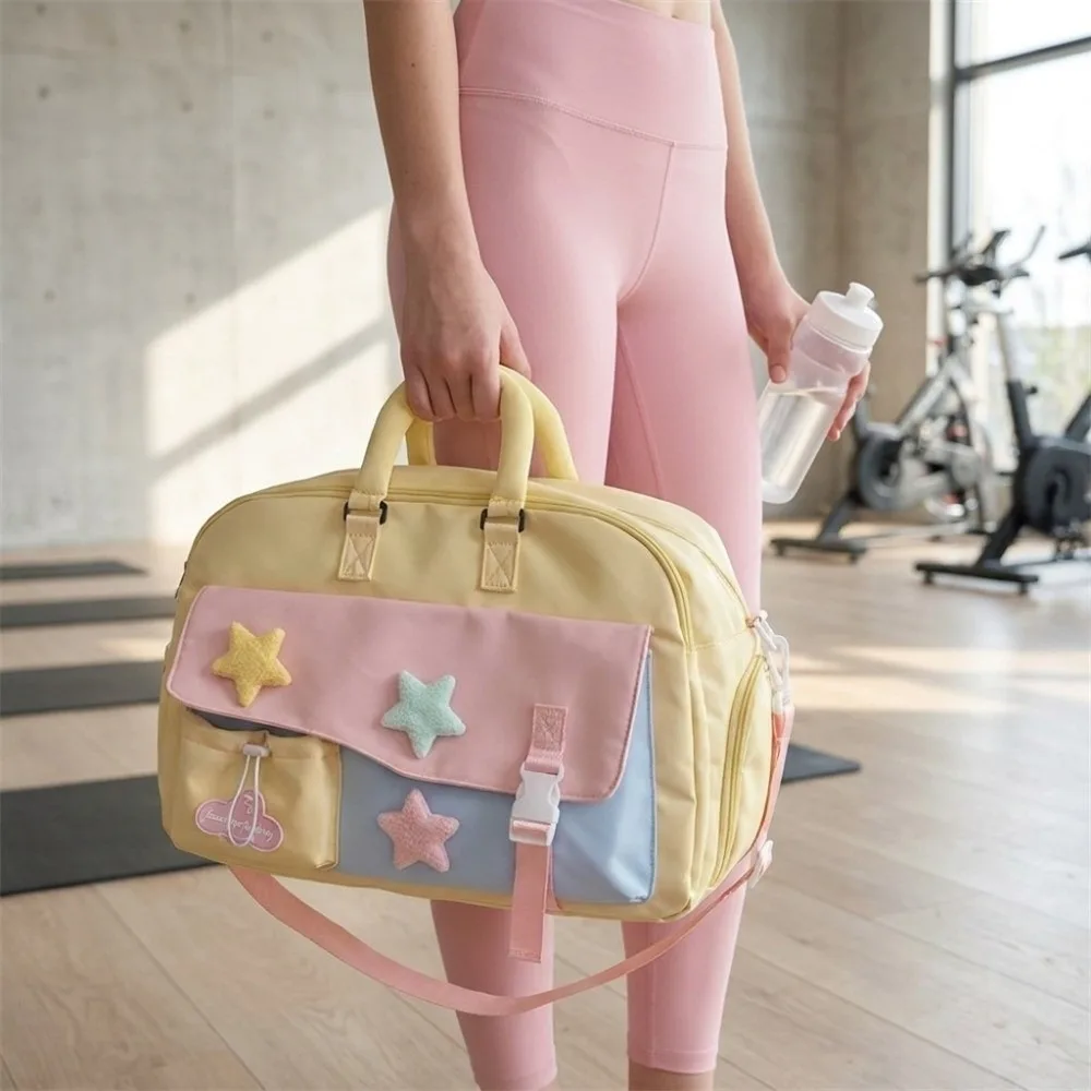 Large Capacity Macaron Color Travel Duffle Bag Portable Star Crossbody Bag Polyester Multi-pocket Gym Shoulder Bag Commuting