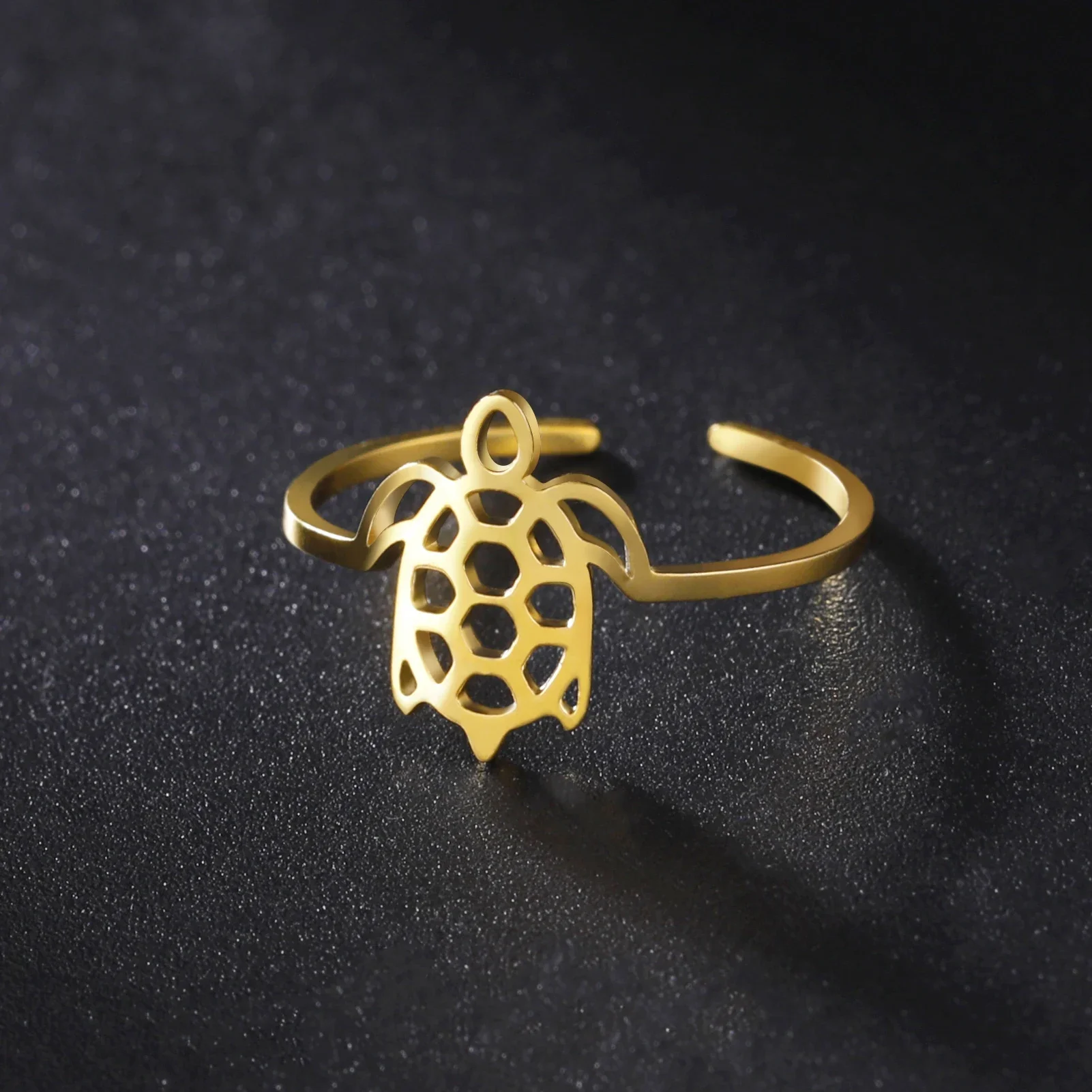 Cazador Stainless Steel Cute Turtle Tortoise Ring Adjustable Women\'s Ring Summer Sea Animal Jewelry Birthday Gift Wholesale