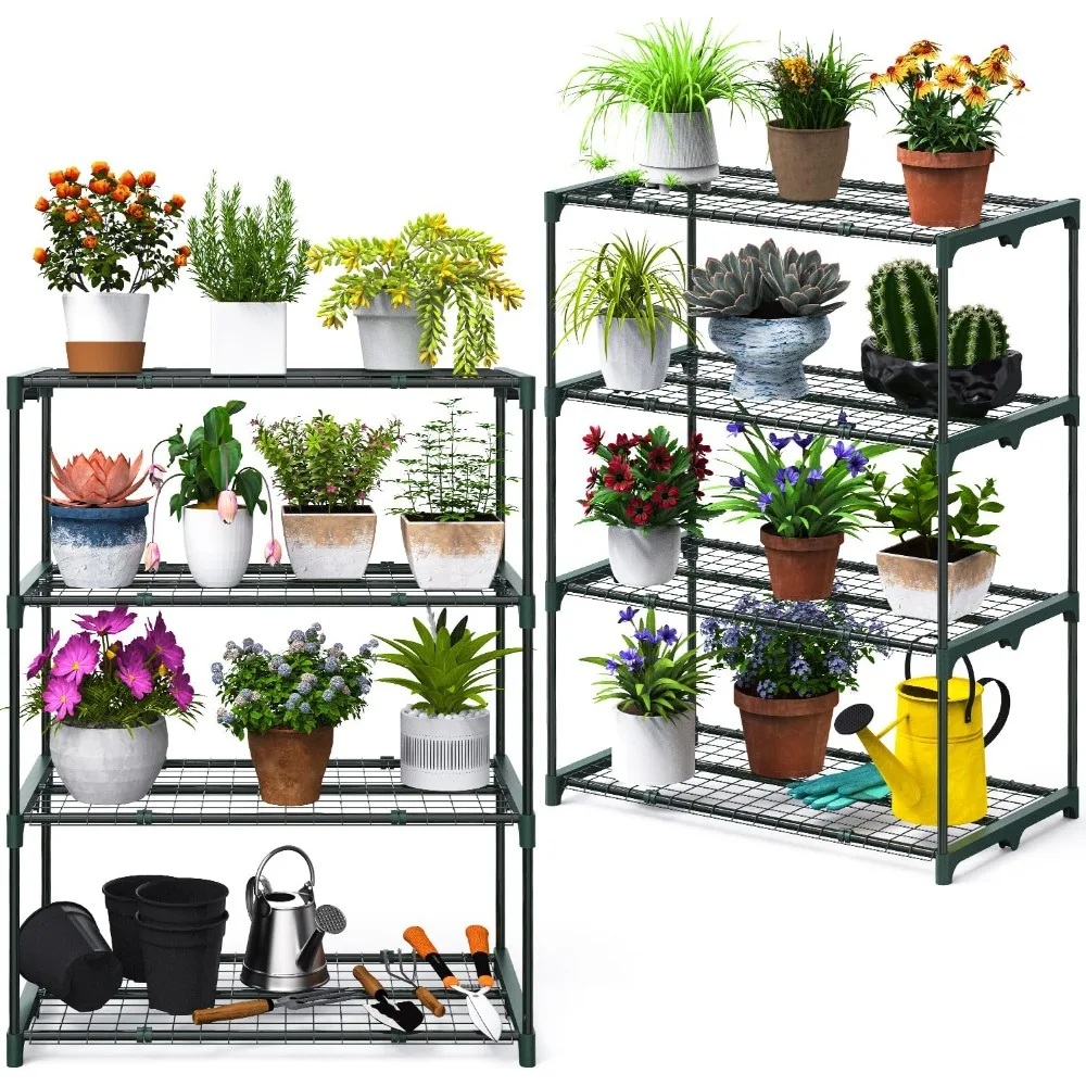 

Ohuhu Plant Greenhouse Shelves 4 Tier 2 Pack Extra-Wide Stable Green House Shelving for Outdoor, 31x18x42 Inch Portable