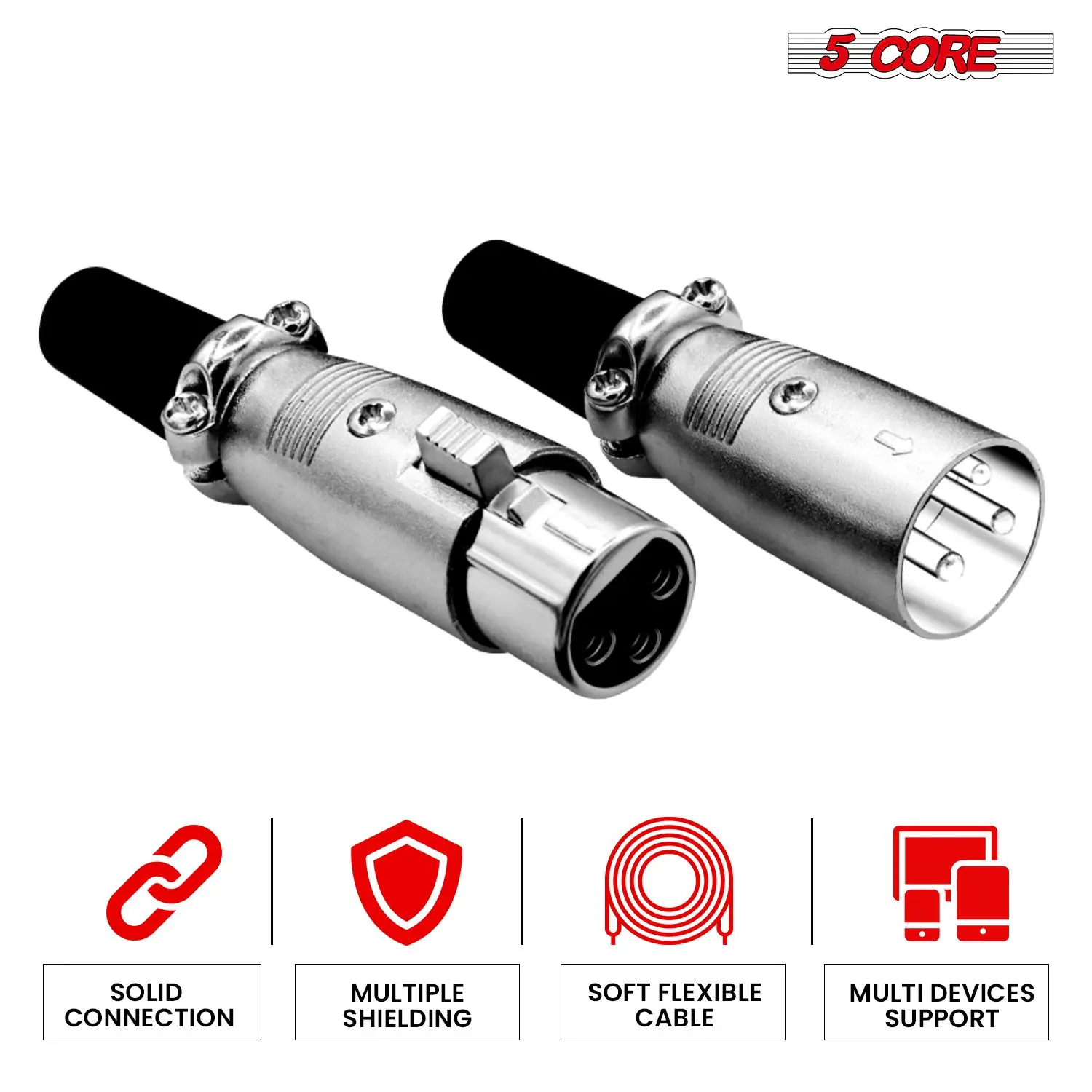 XLR Connector Male Female to 1/4 Audio Jack 3 Pin Secure Mic Plug w Locking Ends