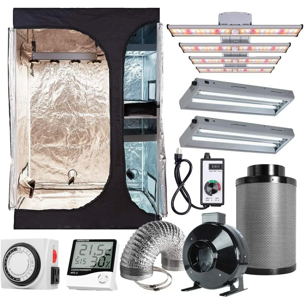 

Grow Tent Kit Complete 48''x36''x72'' 600D Grow Tent +6'' Fan Filter Combo Ventilation System+T5 Light+Growing Accessories