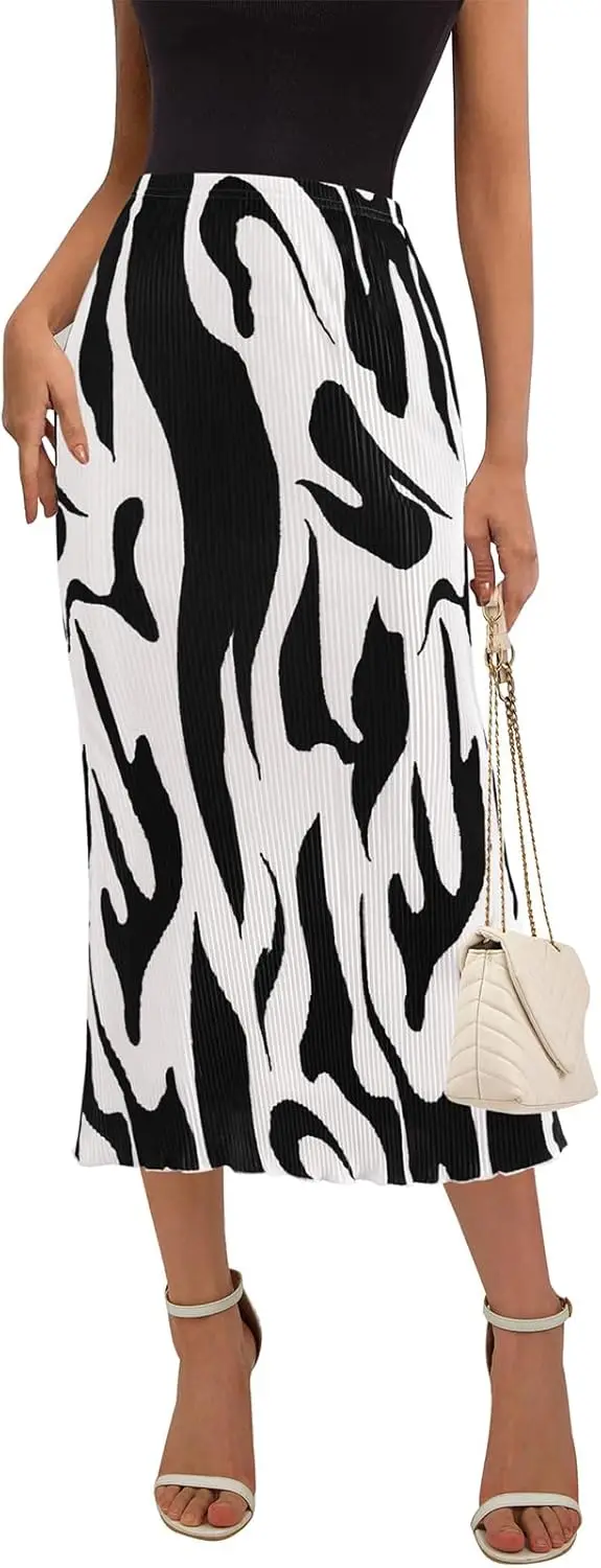 Luxy Trio Donna 2025 Estate Vita alta Stampa grafica Una linea di gonne lunghe a pieghe per donna Gonna longuette alla moda