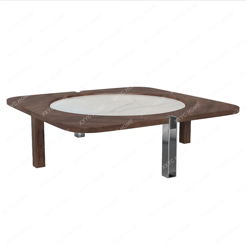 

Старинный чайный столик из массива дерева, орех, кожа, квадратный, в стиле ваби-саби, минималистичный, мрамор