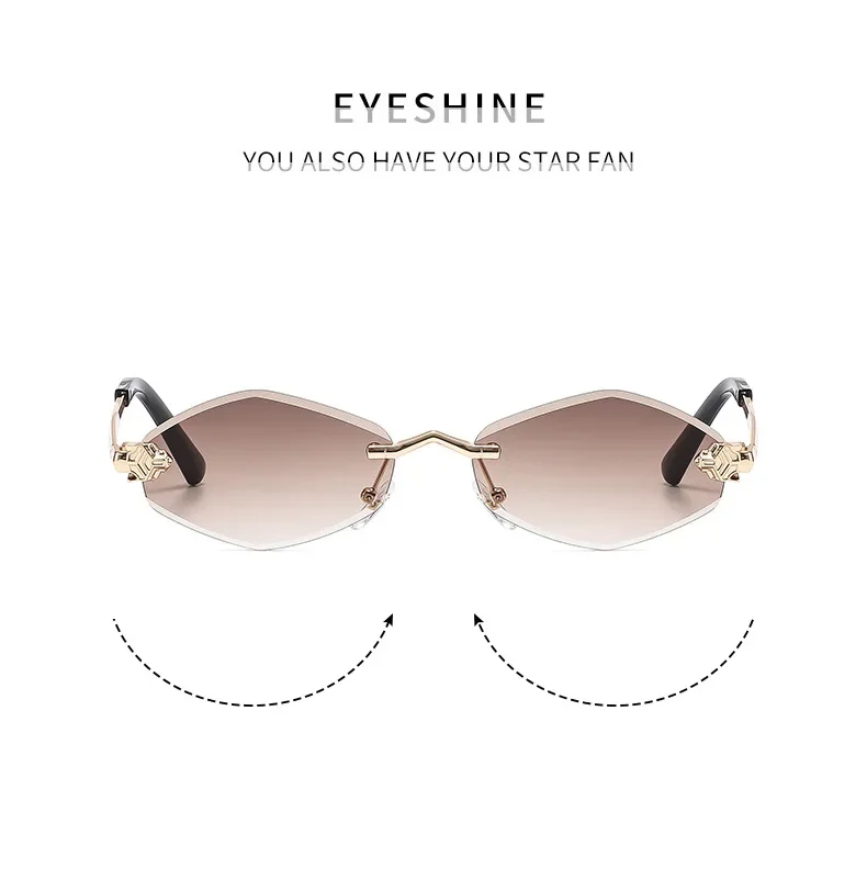 Luxury Rimless Rhombus Sunglasses for Women, Vintage Metal Frame Motorcycle Riding Eyewear 4