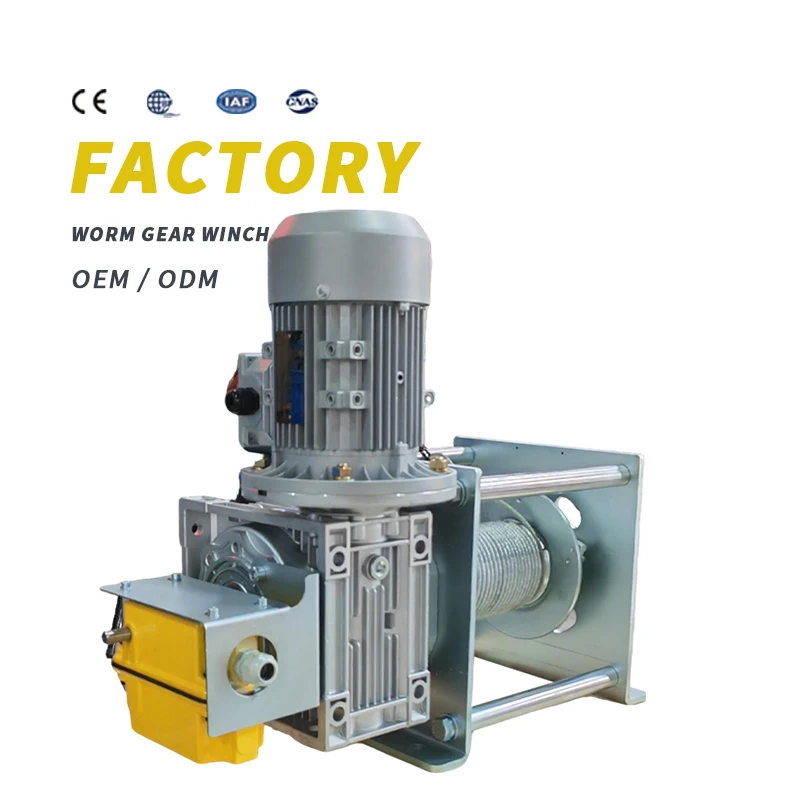 

Worm-gear Winch Galvanized Finish Aluminum Gear Motor Mechanical Height Limiter Swivel Hook Industrial Winch