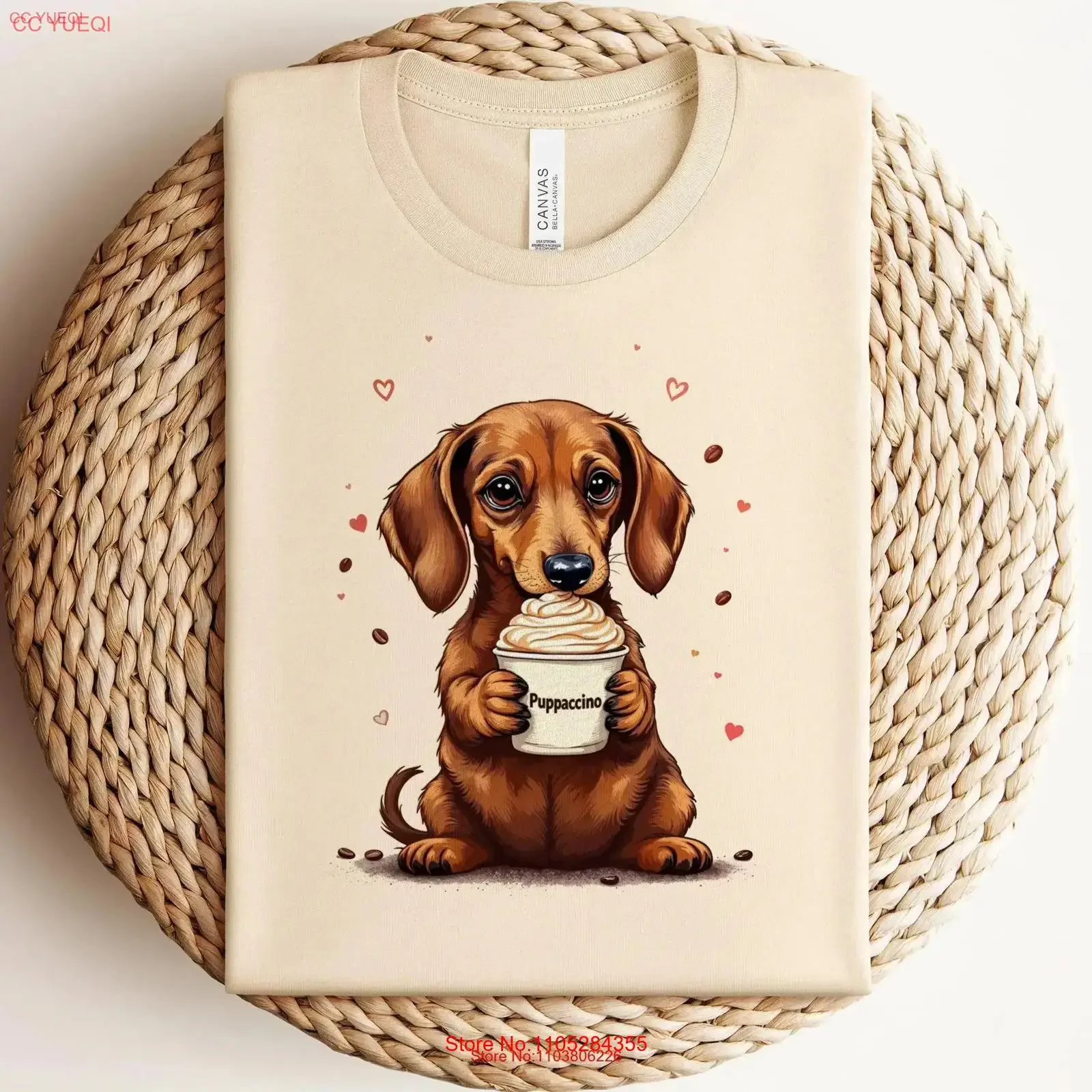 Cute Dachshund Dog with Coffee Cup T Shirt Funny Lover Adorable Pup Art Doxie Mom Themed vintage Washed Casual Soft graphic