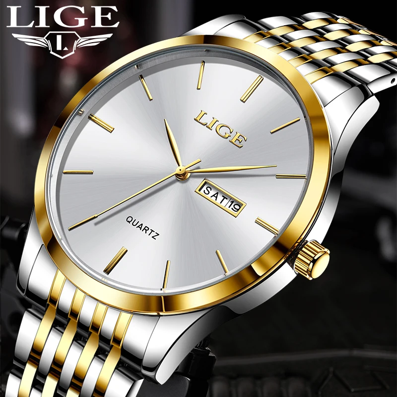 LIGE New Luxury Watch Men\'s Military Sports Men\'s Quartz Watch Men Gift Waterproof Date Week Stainless Steel  Men\'s Wrist Watch